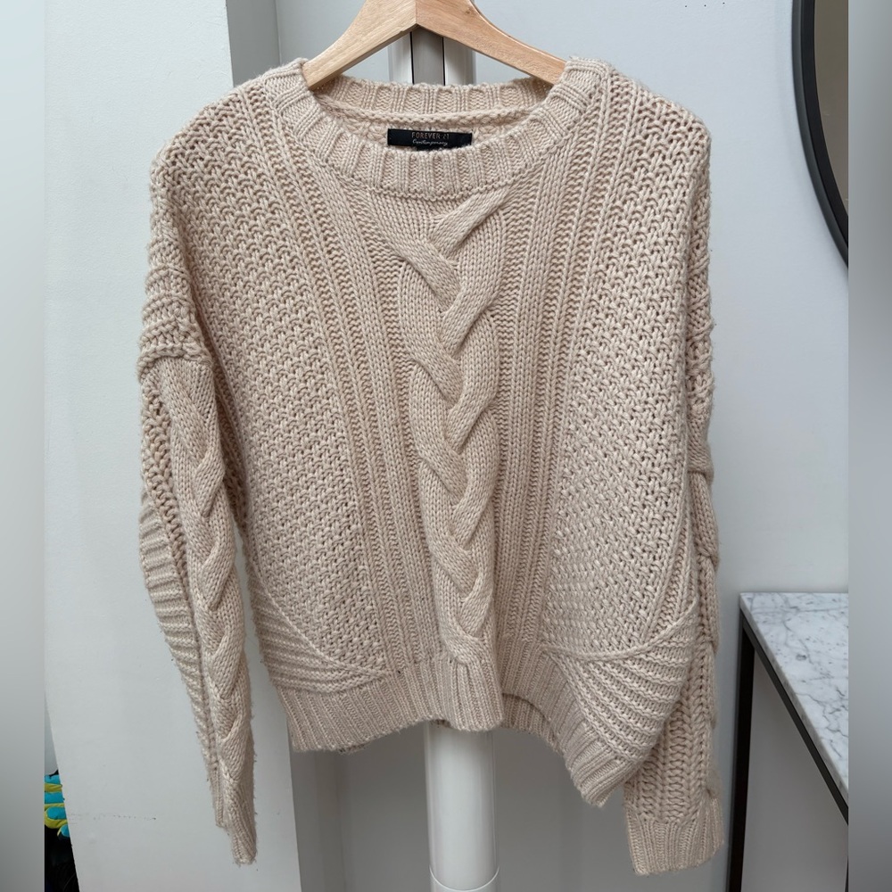 Beige Cable Knit Sweater